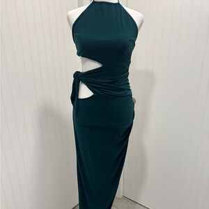 Elegant Teal Cut-Out Maxi Dress